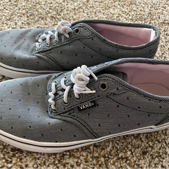 Vans size 7, gray & white pinstriped with tiny black dots, pink inside. - Picture 3 of 6